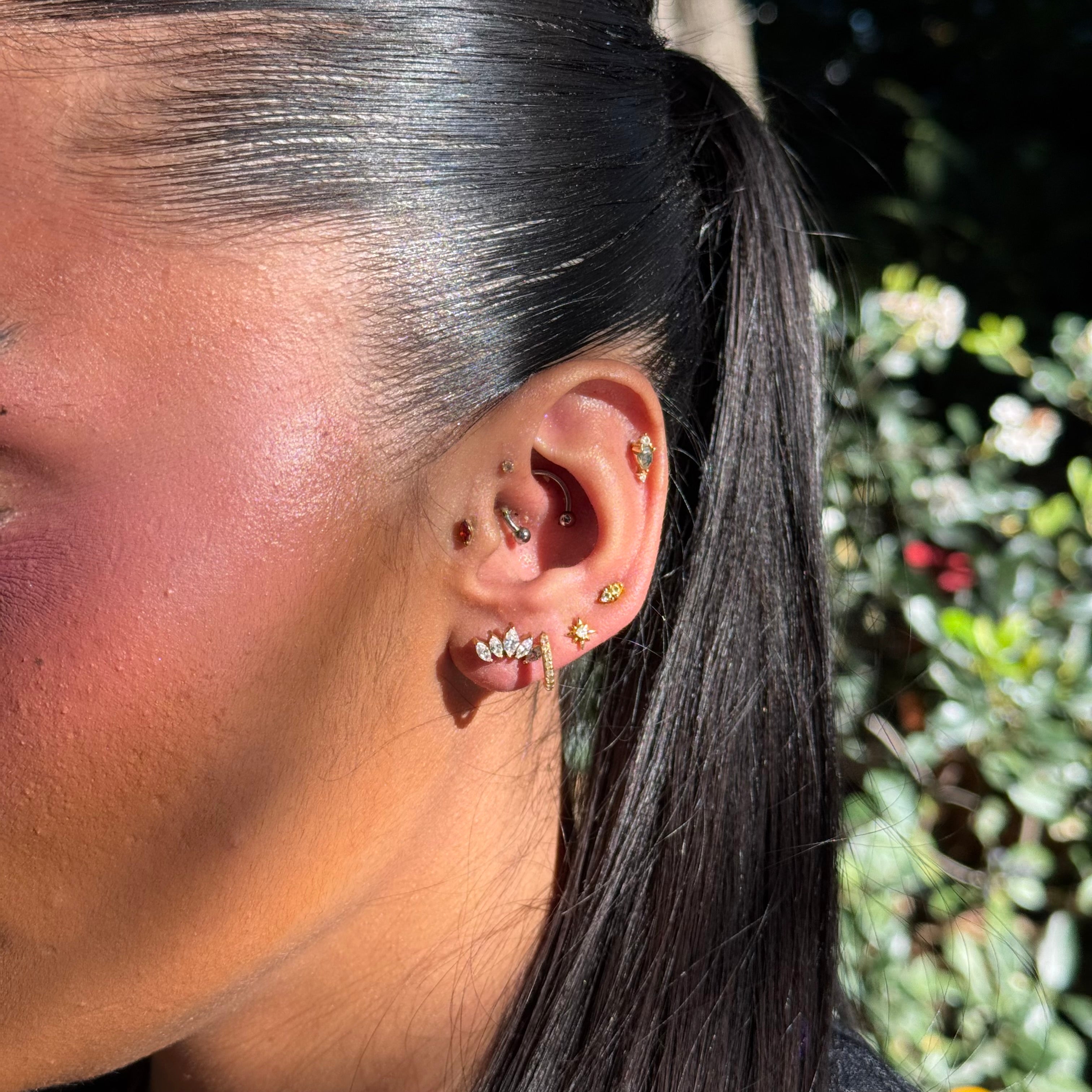 Five Diamond Crown Ball-Back Earrings