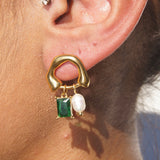 Green Stone Pearl Studs