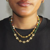 Gold and Green Beaded Necklace