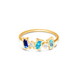 Blue Rectangular Diamonds Ring
