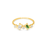 Green Rectangular Diamonds Ring