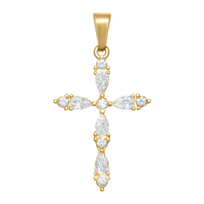 Oval Pointed Diamond Cross Charm