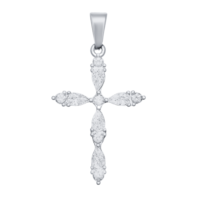 Oval Pointed Diamond Cross Charm